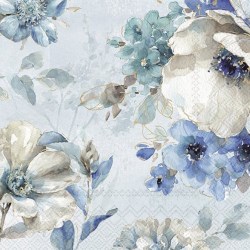 Χαρτοπετσέτα για decoupage, Λευκά και γαλάζια λουλούδια, 1 τεμ